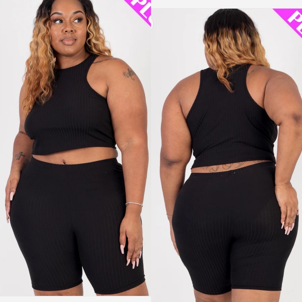 Black Ribbed Tank and Shorts Set